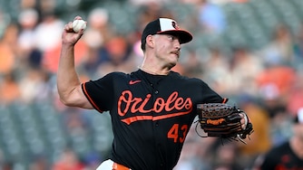 Orioles starter Trey Gibson pitches in the third inning against the Chicago White Sox.