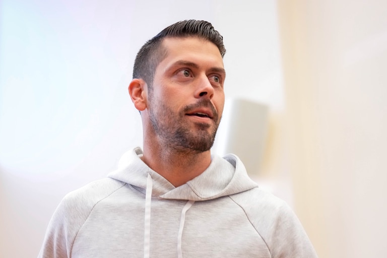 Baltimore Ravens place kicker Justin Tucker leaves the Helping Up Mission shelter after the team’s 21st annual coat giveaway on Monday, November 11, 2024.