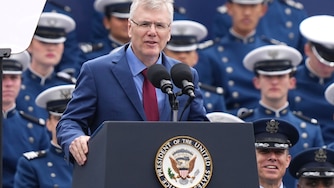 Secretary of the Air Force Troy Meink speaks during the United States Air Force Academy Graduation Ceremony at Falcon Stadium, Thursday, May 28, 2026, at the United States Air Force Academy in Colorado Springs, Colo.