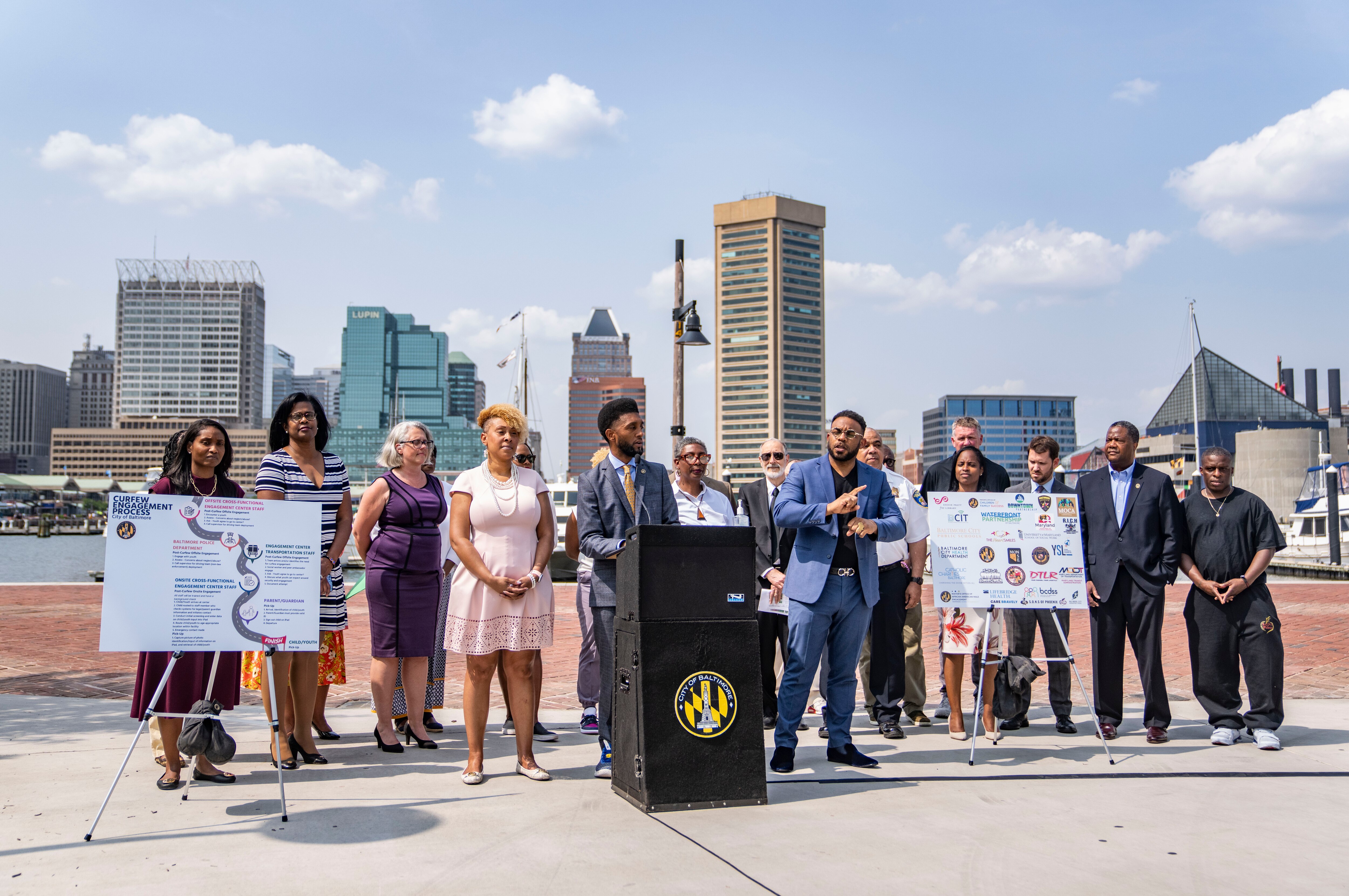 Mayor Brandon Scott announces the city’s strategy for teen violence this summer, including enforcement of the youth curfew, at a press conference on May 24, 2023.