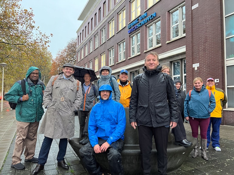 Alderman Rob Savidge, center, and other members of the 2023 trip to the Netherlands saw what taking cars out of a city can accomplish. Others on the trip included Alderman Brooks Schandelmeier, second from left, and Mayor Gavin Buckley, right.