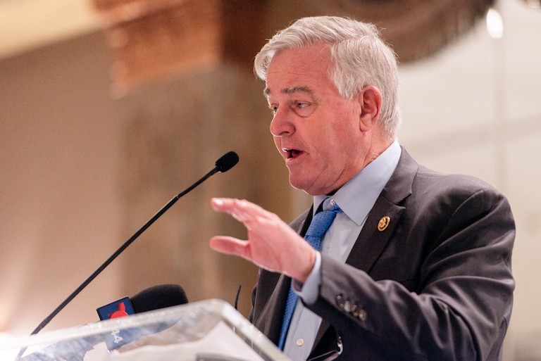David Trone speaks during a Maryland Democratic Party Unity Event hold on 5/23/24 in Greenbelt, MD.