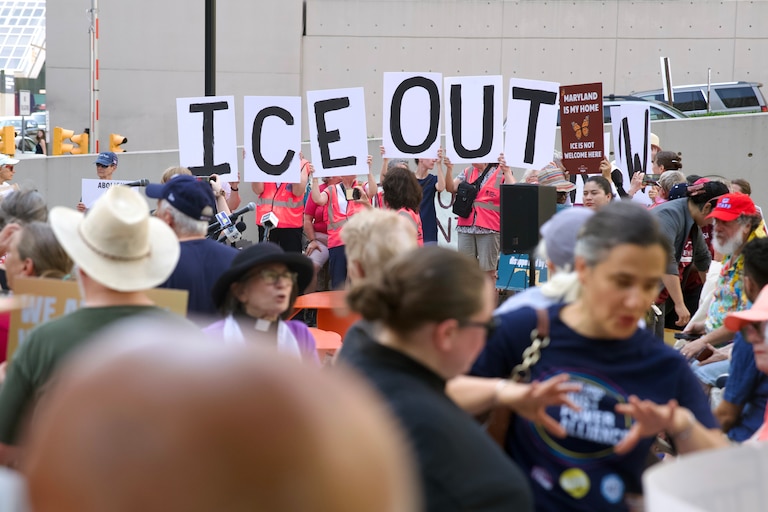 July 2, 2026 - Upwards of 100 protestors gathered outside of the United States District Courthouse to protest an ICE detention center in Howard County. A federal judge is expected to rule in the lawsuit case concerning the Elkridge ICE facility.