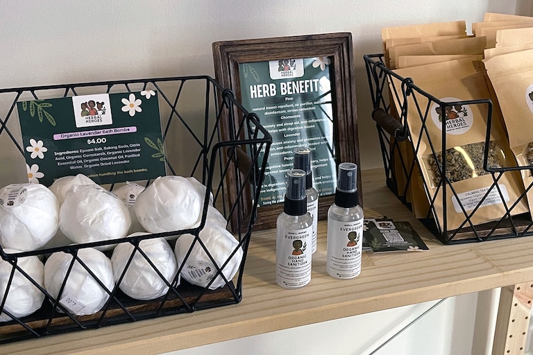 Baltimore makers line the shelves of the cafe.