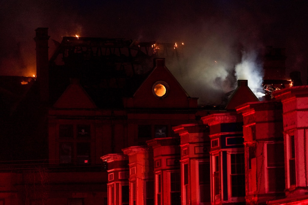 Baltimore Fire Department crews respond to a fire at West 34th Street and Keswick Road in Baltimore's Hampden neighborhood on Monday, November 10, 2025.
