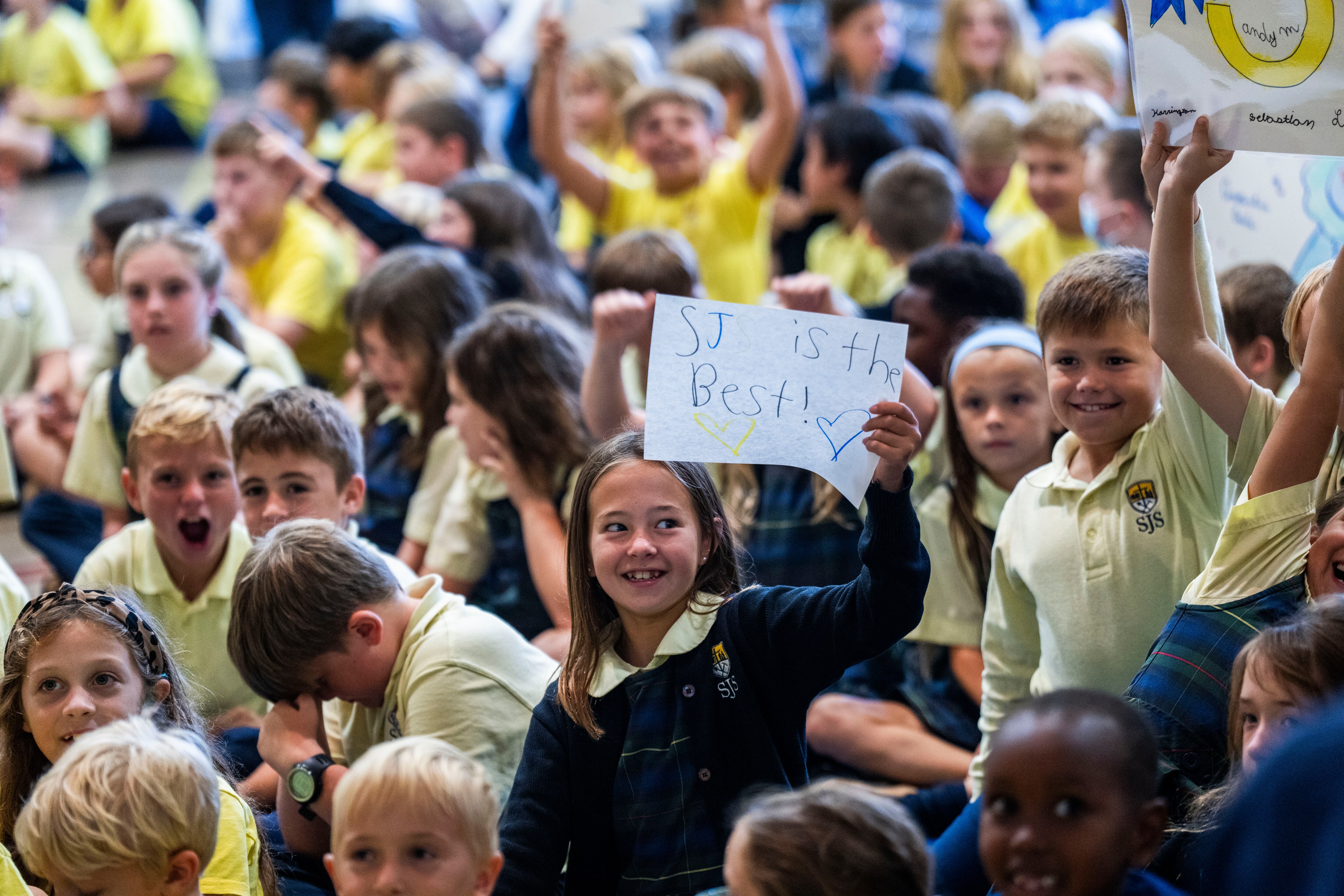 Students at St Joseph School celebrated their Blue Ribbon win with cheers, signs and confetti on September 23, 2024. U.S. Department of Education announced the 2024 National Blue Ribbon Schools, the highest honor the department doles out. Five local Catholic schools within the Archdiocese of Baltimore have been selected this year based on their outstanding academic performance on national and state assessments.