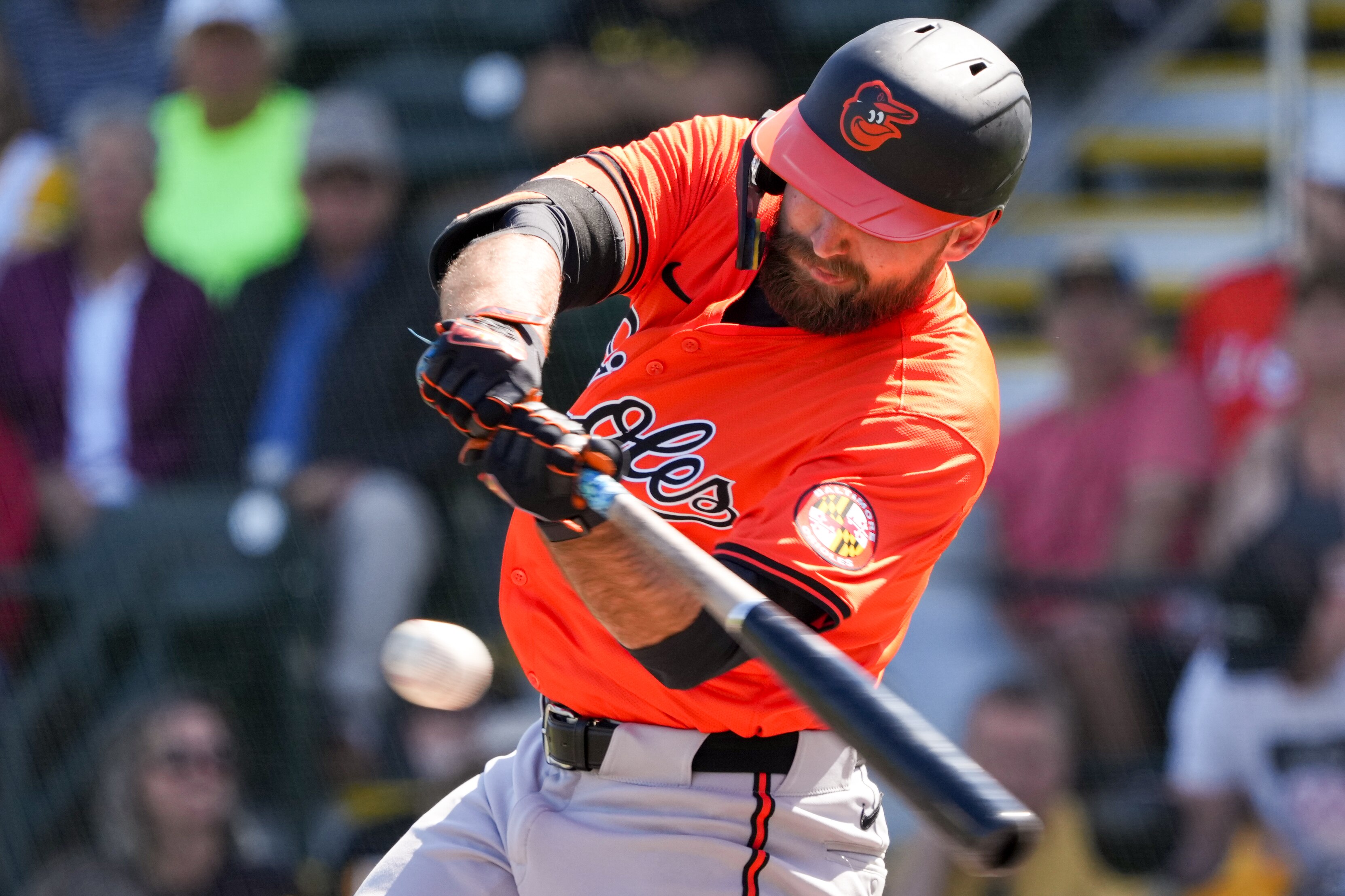 Baltimore Orioles center fielder Colton Cowser (17) swings at a pitch on Feb. 25. He hit his fifth home run of the spring Tuesday.