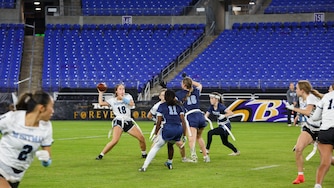 Walt Whitman Vikings team member Margaret Cook sets up for a pass. The Clarksburg Coyotes and the Walt Whitman Viking play in the Maryland Girl’s Flag Football Tournament at M&T Bank Stadium.