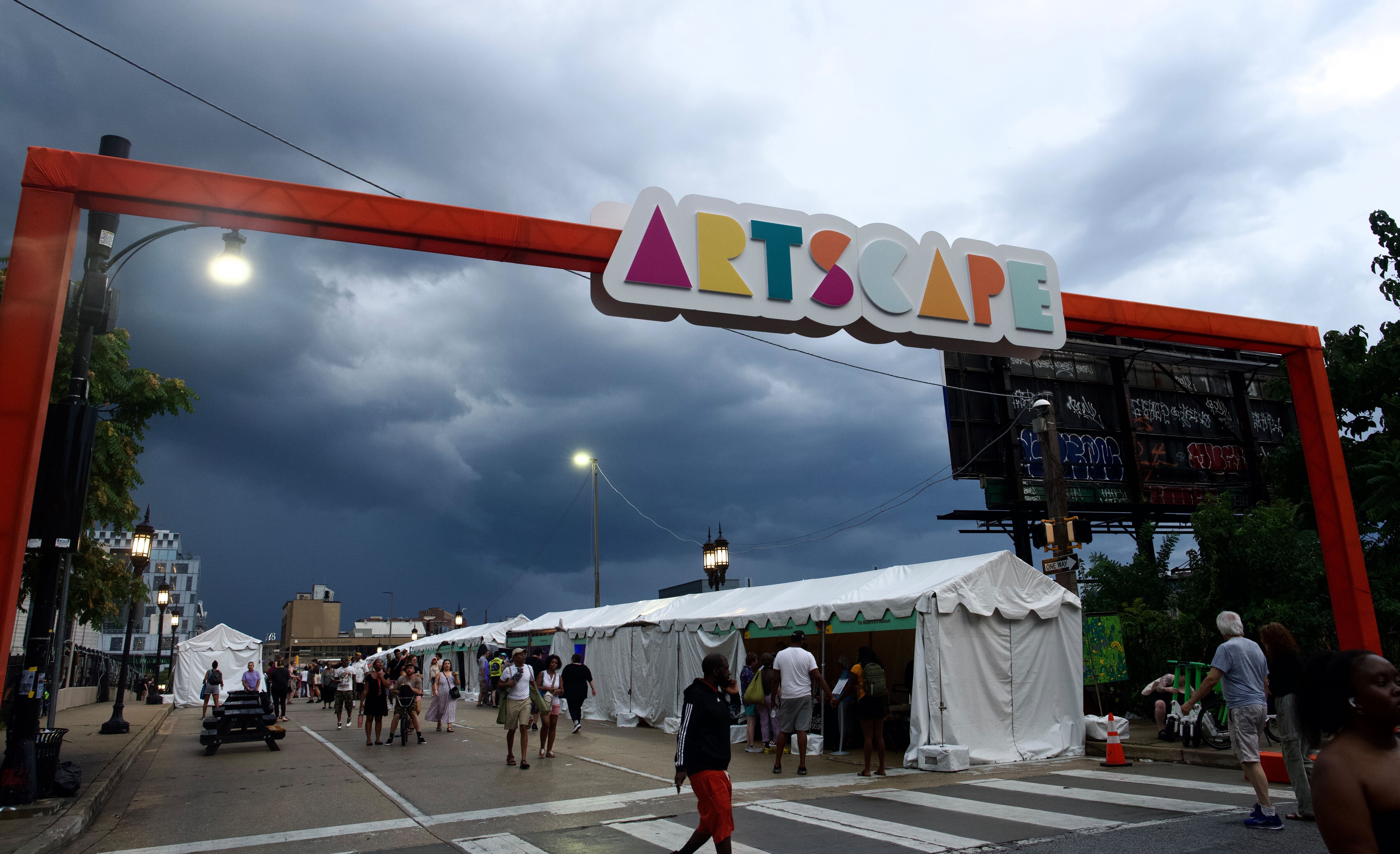 Festival goers at ArtScape headed for cover Friday night after a thunderstorm blew through Baltimore. The weather forced the cancellation of musical acts, including Grammy winner Chaka Khan.