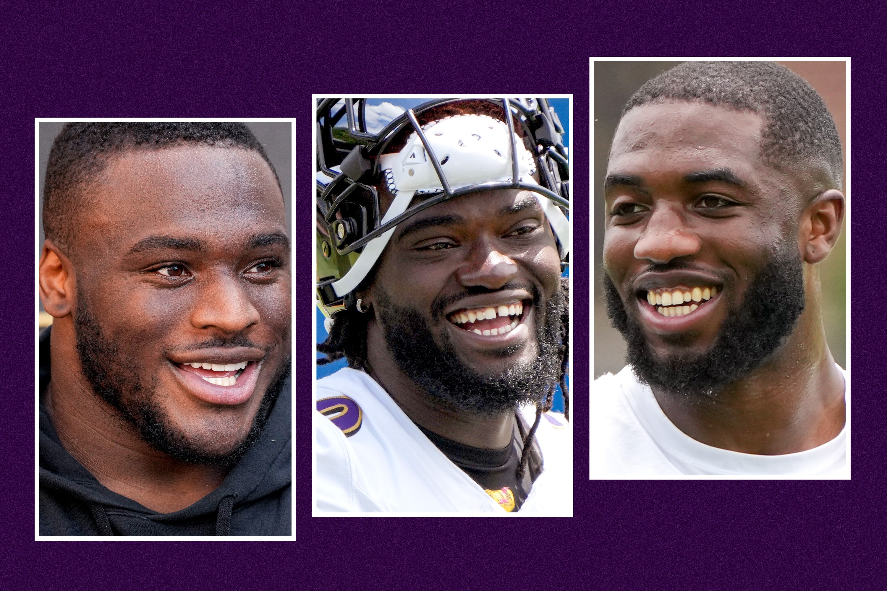 From left, Nnamdi Madubuike, David Ojabo, and Odafe Oweh.