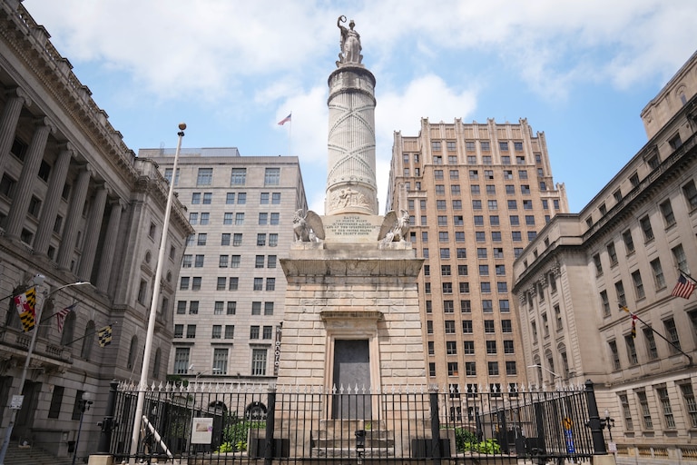 The Battle Monument seen in Battle Monument Square in Baltimore, Md. on Saturday, July 19, 2025.