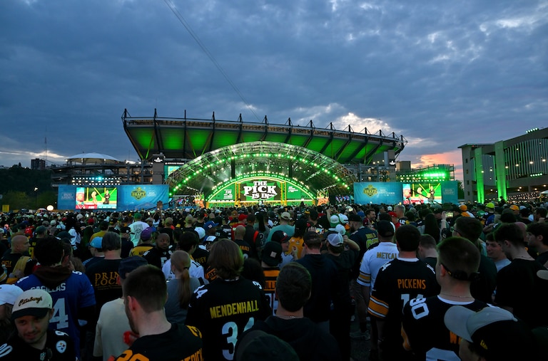 A general view of the draft tent is seen during Round One of the 2026 NFL Draft at Acrisure Stadium on April 23, 2026 in Pittsburgh, Pennsylvania.