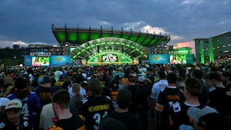 A general view of the draft tent is seen during Round One of the 2026 NFL Draft at Acrisure Stadium on April 23, 2026 in Pittsburgh, Pennsylvania.
