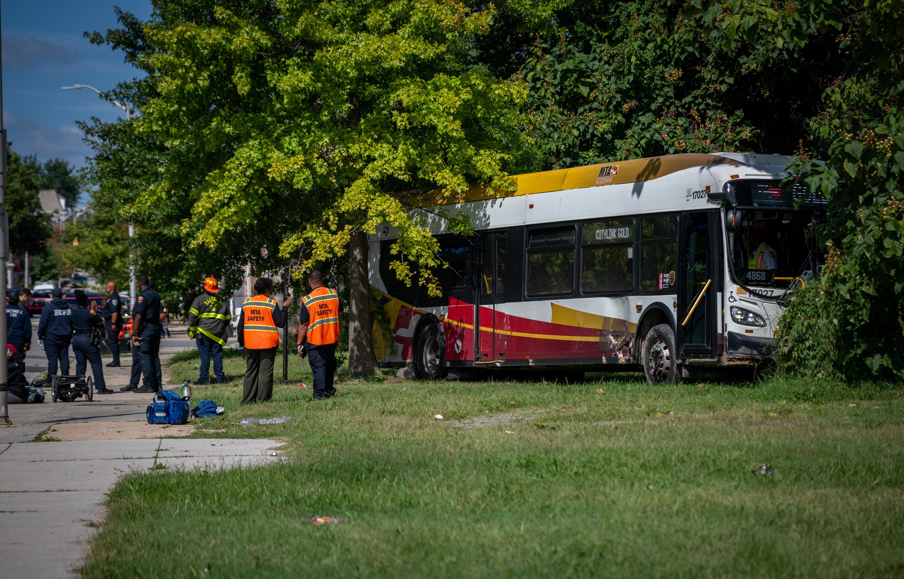 Baltimore’s police and fire departments responded Thursday to a crash involving an MTA bus and a car that police believe was stolen. 16 people were hospitalized after the crash at the intersection of North Wolfe and East Oliver streets.