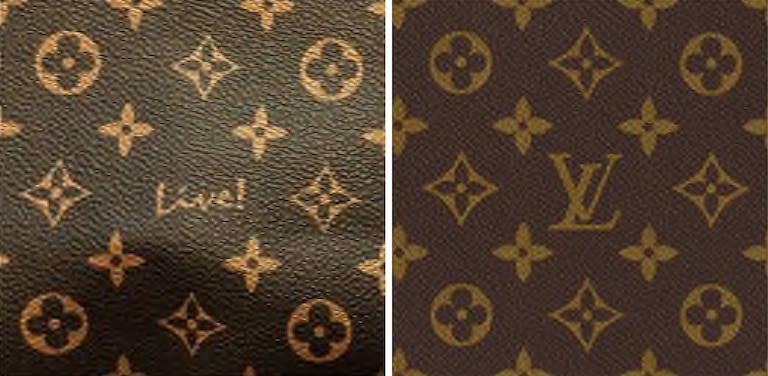 Louis Vuitton included images in the complaint that show its monogram “LV” in the middle of a pattern showing three different flower designs. Next to that image is a photo of one of the bags Louis Vuitton accuses Maryland Live! of distributing, which shows nearly-identical flower designs and a “Live!” logo where the “LV” would have been.