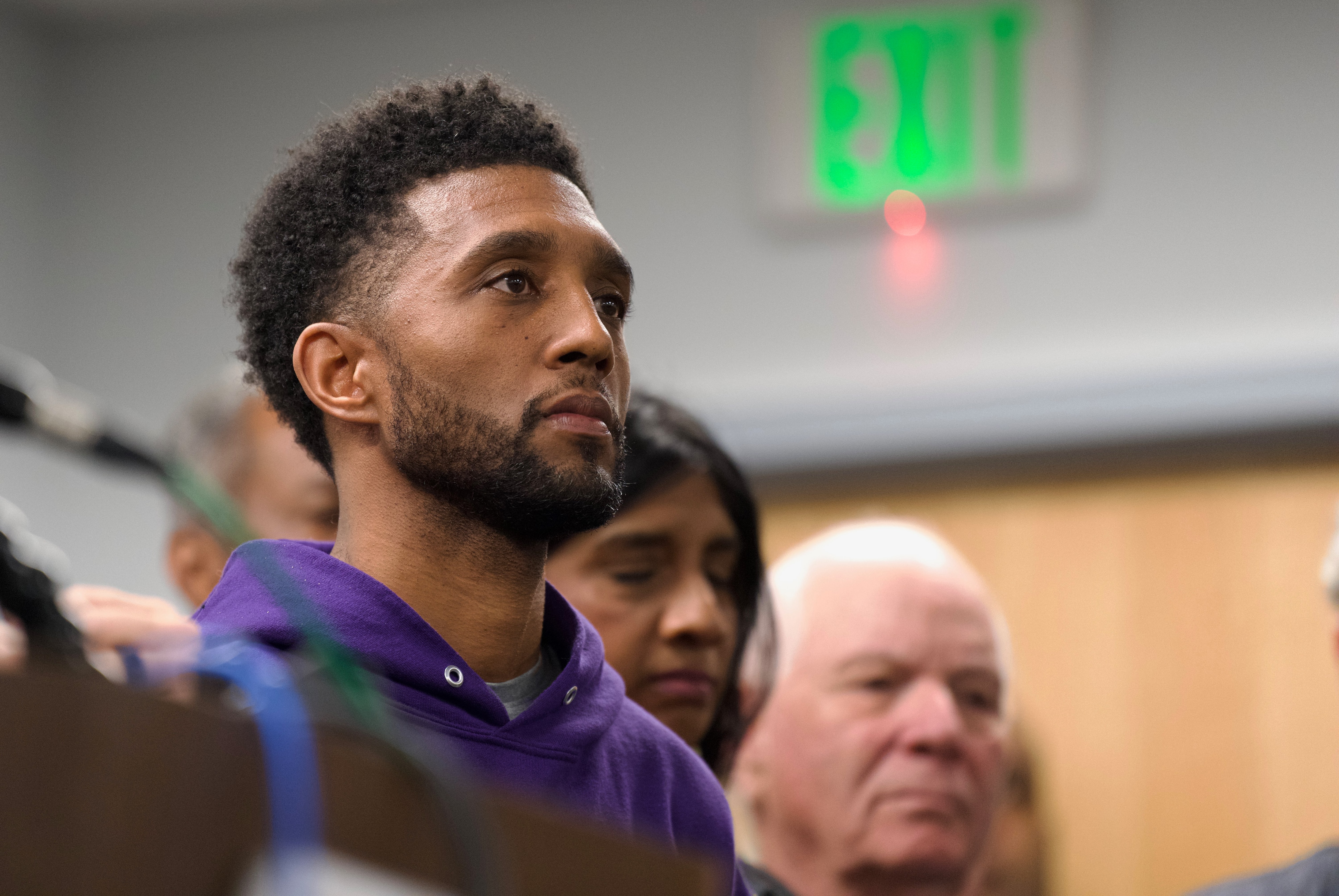 Baltimore Mayor Brandon Scott is seen during a press conference about the Key Bridge collapse in Dundalk, Maryland on Wednesday, March 27, 2024.