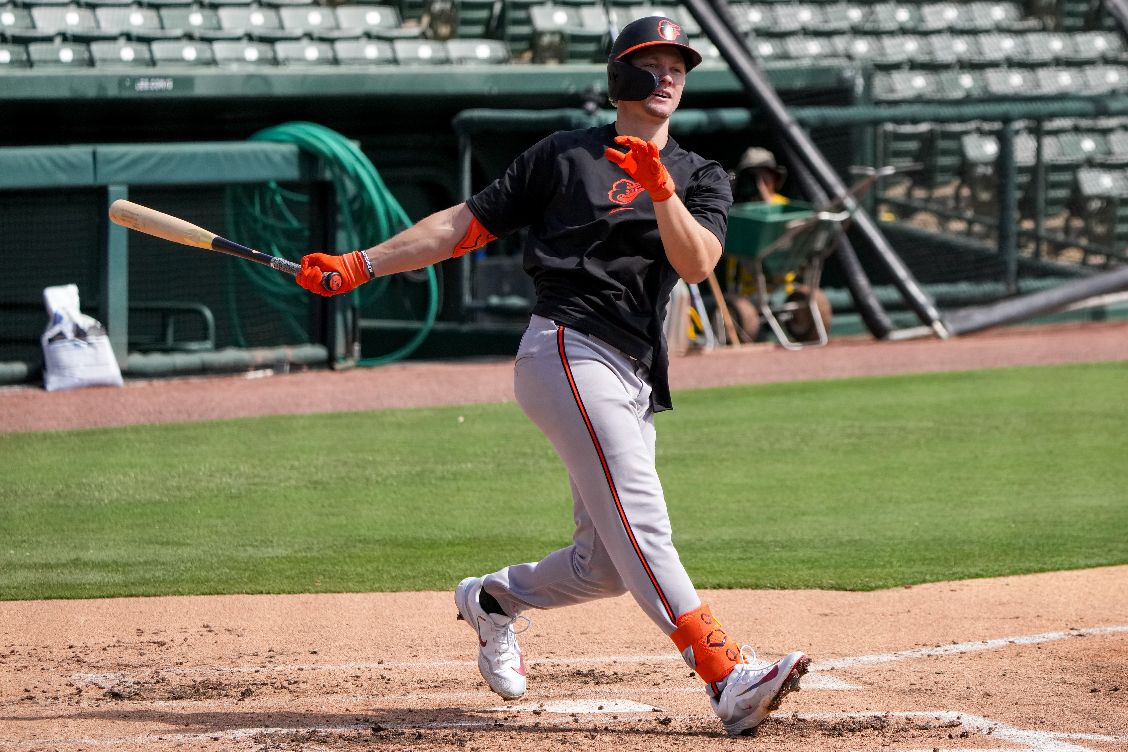 Orioles outfielder Kyle Stowers, pictured in February, hit three home runs in a spring training game against the Detroit Tigers on Sunday.