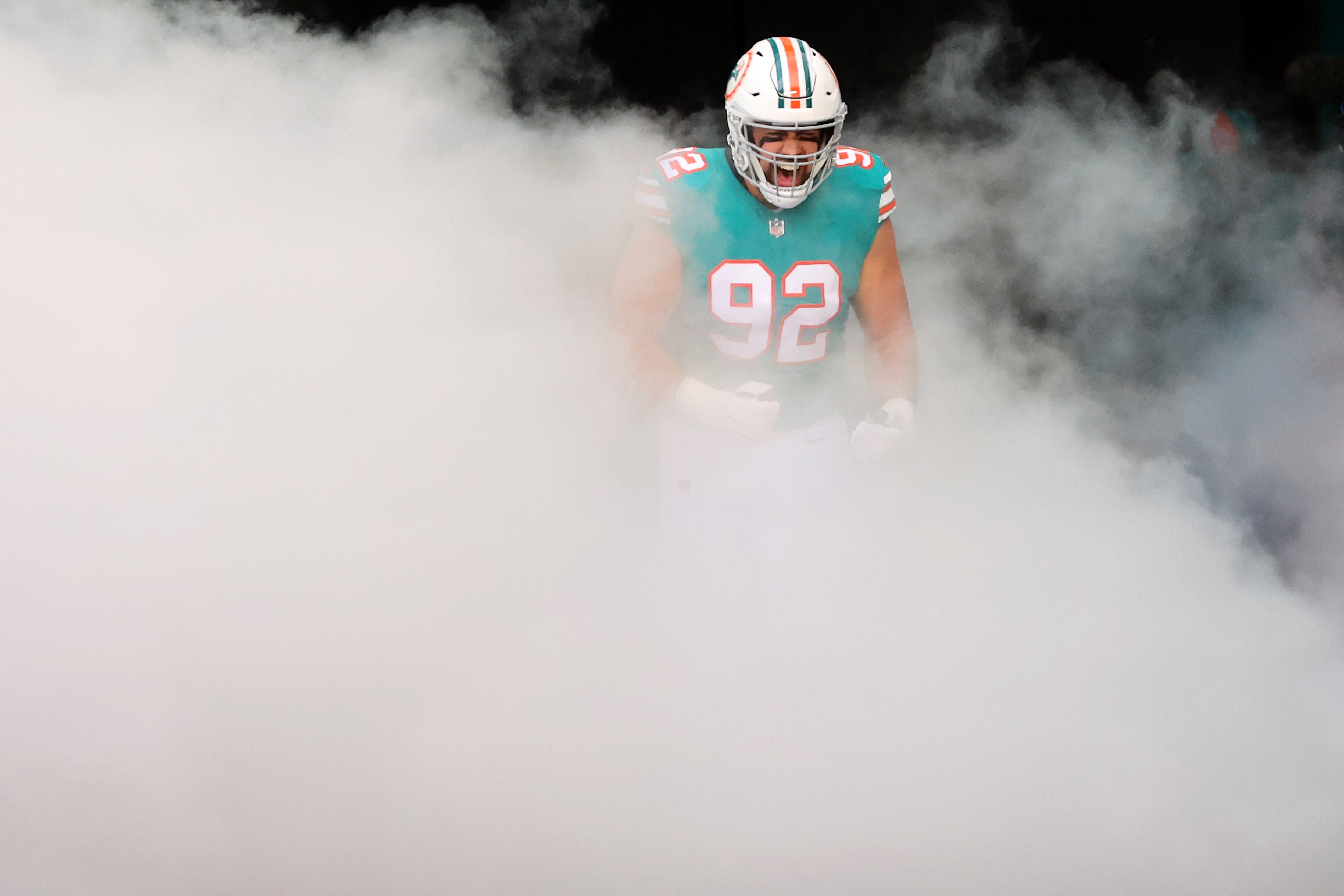 Zach Sieler of the Miami Dolphins takes the field before Sunday's game against the Dallas Cowboys.