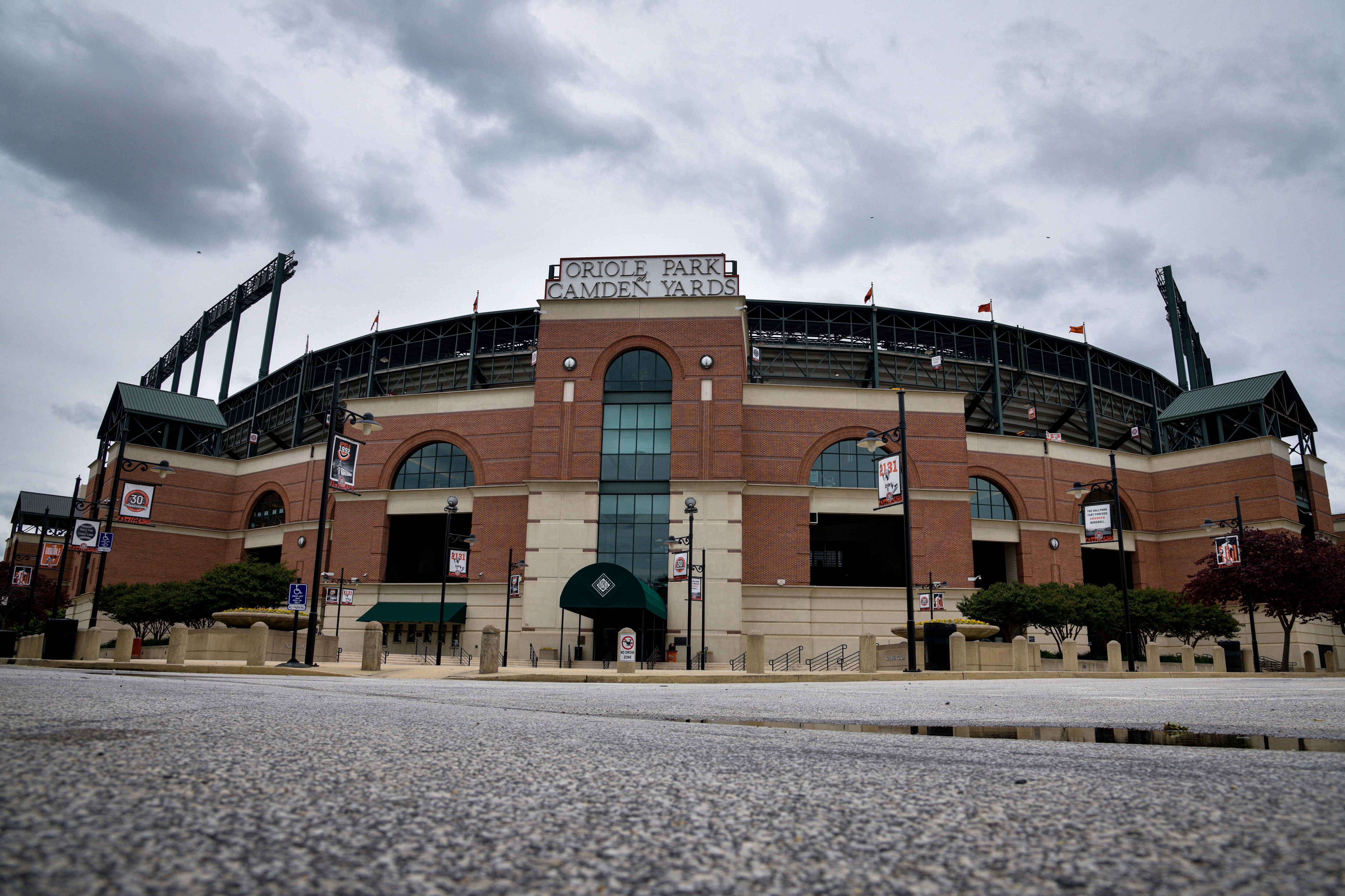 The exterior of Oriole Park at Camden Yards, home of the Baltimore Orioles, in South Baltimore.