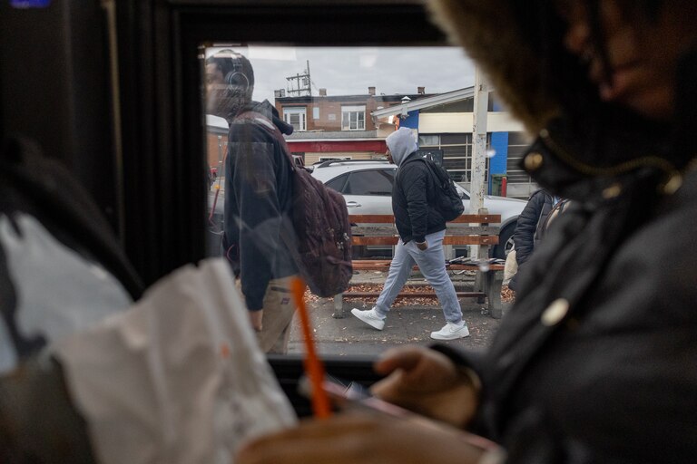 A’Nya Lucas, a senior at Mergenthaler Vocational-Technical High School, rides the bus across Baltimore, MD on Nov. 14, 2024. Lucas’ bus ride takes over an hour. As the ride goes on, more Baltimore students fill the bus.