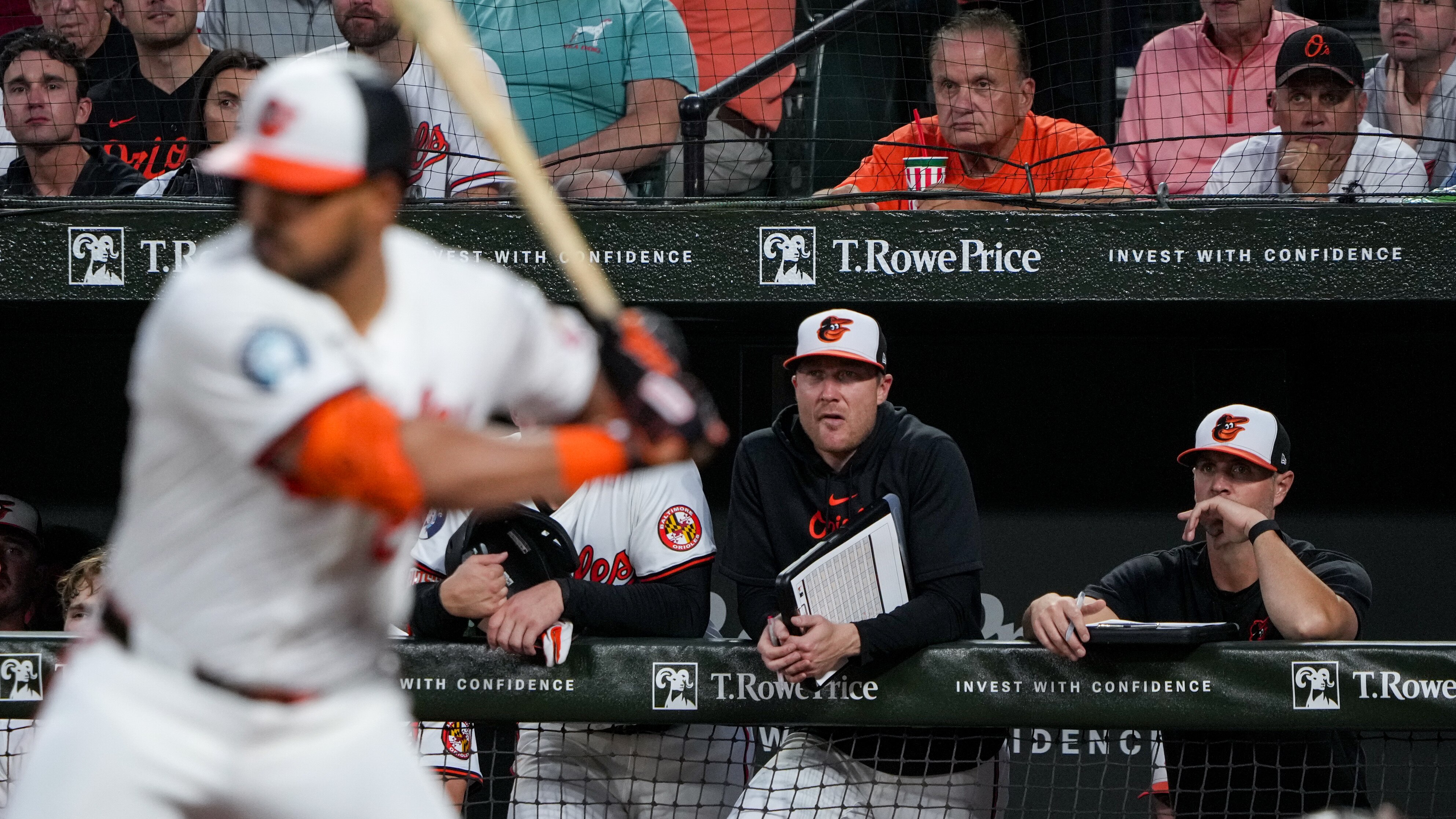 Baltimore Orioles offensive strategy coach Cody Asche, left, and hitting coach Matt Borgschulte.