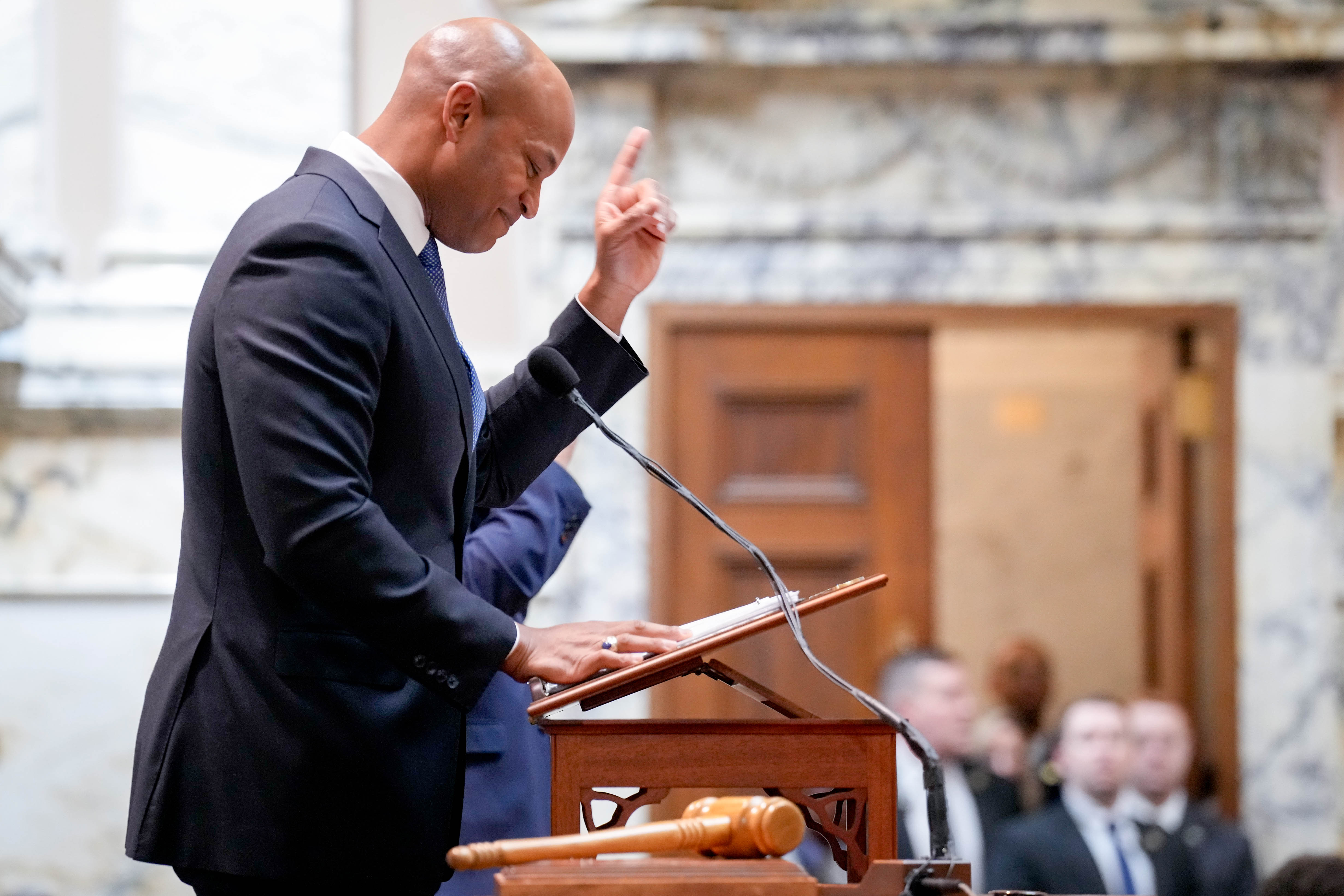 Gov. Wes Moore delivers his annual State of the State address in the Maryland State House in Annapolis on Wednesday.