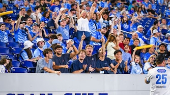 Supporters cheer for the Annapolis Blues during a game on June 7, 2025.