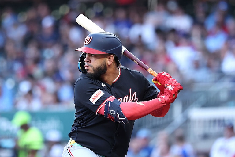 Washington Nationals infielder Luis García Jr., bats in the third inning against the Atlanta Braves on July 30.