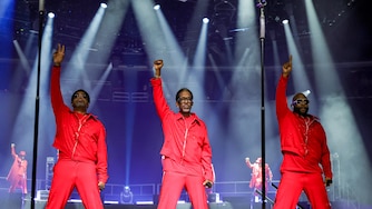 LAS VEGAS, NEVADA - JANUARY 30: (L-R) Nathan Morris, Shawn Stockman and Wanya Morris of Boyz II Men perform during a stop of the New Edition Way tour at T-Mobile Arena on January 30, 2026 in Las Vegas, Nevada. (Photo by Ethan Miller/Getty Images)