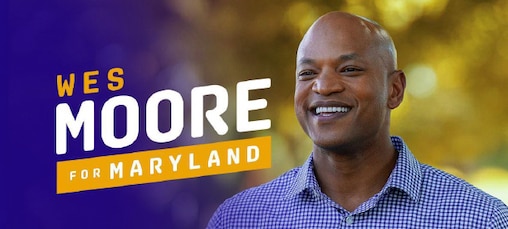 Gov. Wes Moore's logo and images is seen on his homepage. Truth for Maryland uses that same coloring and design for a political ad for Question 3.