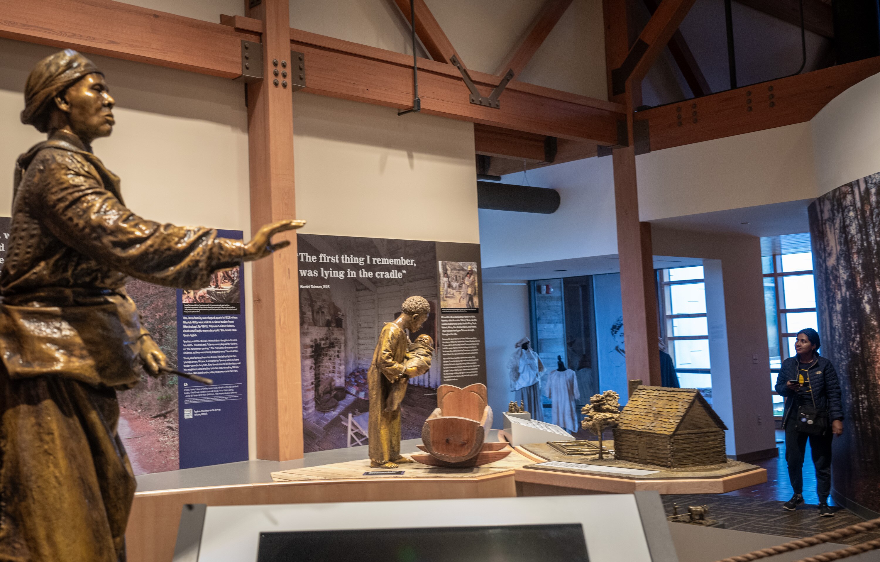 Exhibits in the visitor center at the Harriet Tubman Underground Railroad National Historical Park near Cambridge, detail the life of the abolitionist. The National Park Service manages co-manages the visitor center with Maryland State Parks.