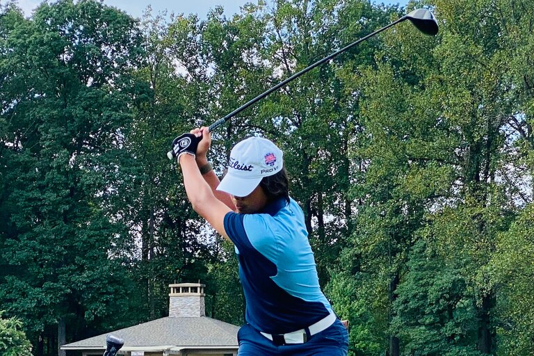 River Hill junior Benjamin Siriboury tees off on the first hole at Hobbit's Glen on Wednesday against Wilde Lake.