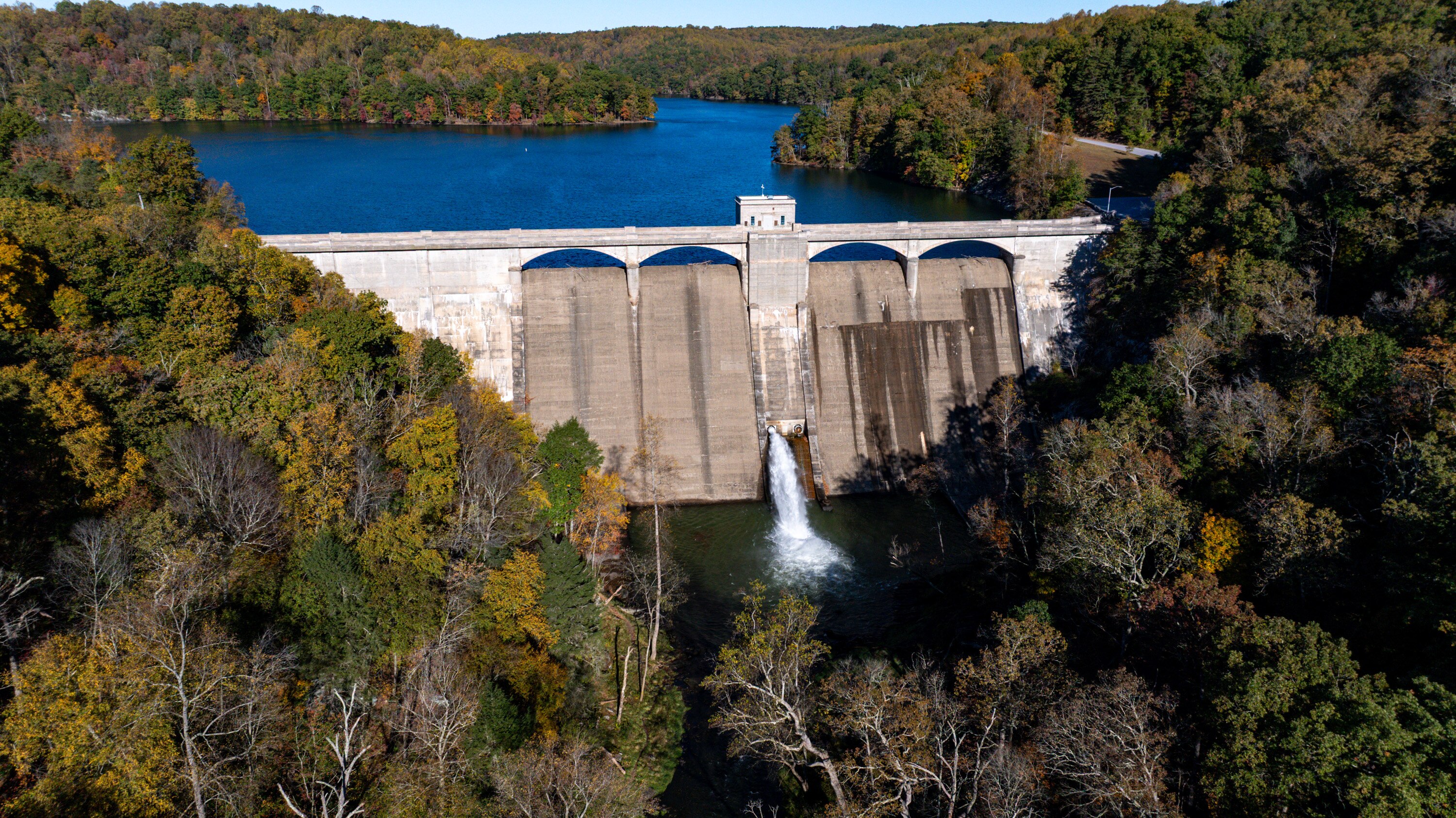 Prettyboy Dam impounds the Gunpowder Falls to create the 1500-acre Prettyboy Reservoir in northern Baltimore County.
