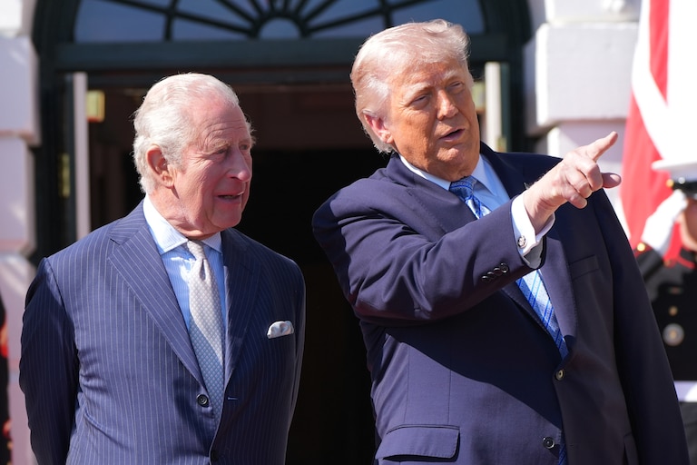 President Donald Trump and Britain's King Charles III talk at the White House, Monday, April 27, 2026, in Washington.