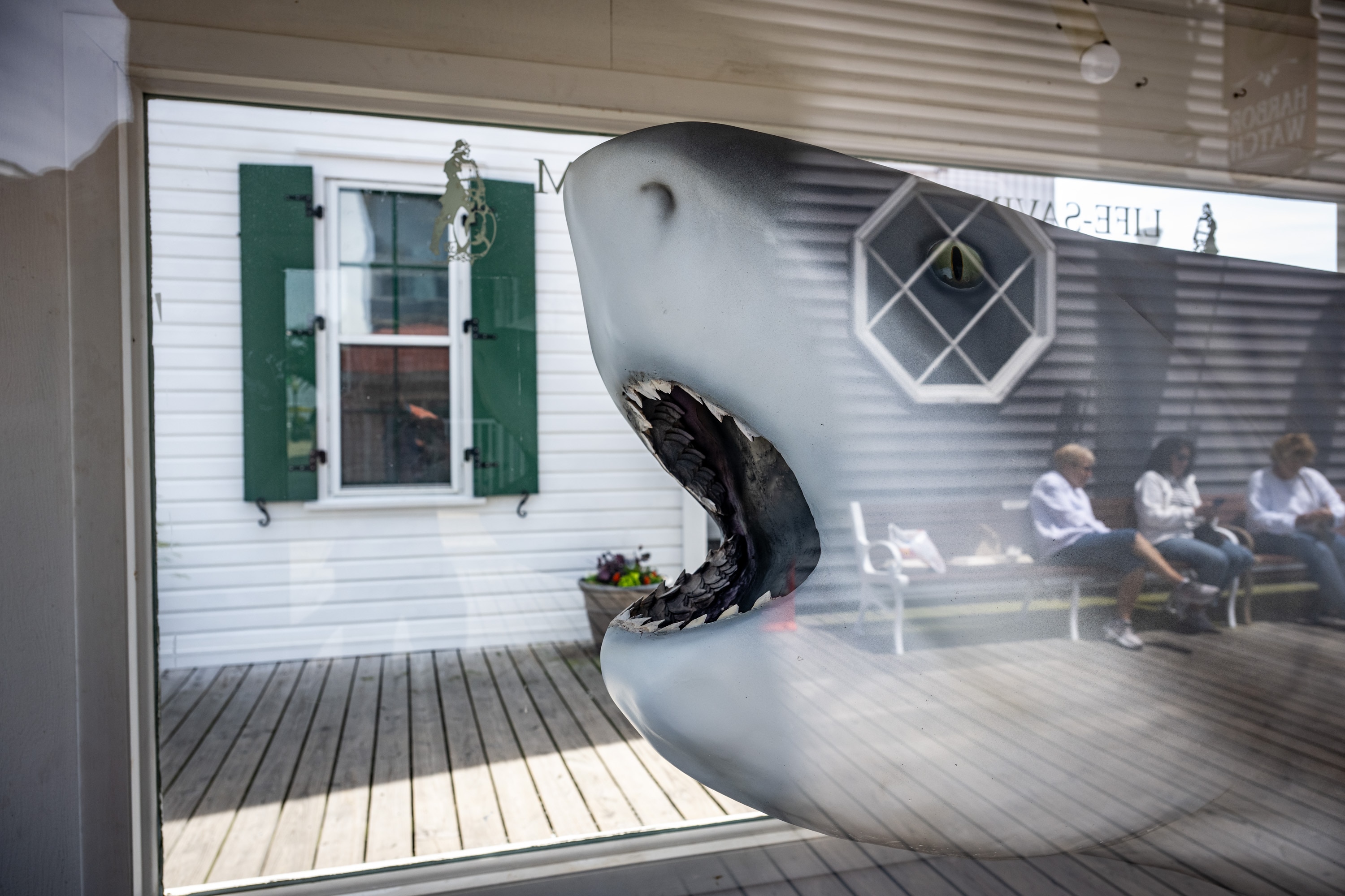 A record 1,210-pound tiger shark caught off Ocean City in 1983 is displayed in a glass case outside the Life-Saving Station Museum on the Ocean City Boardwalk. 