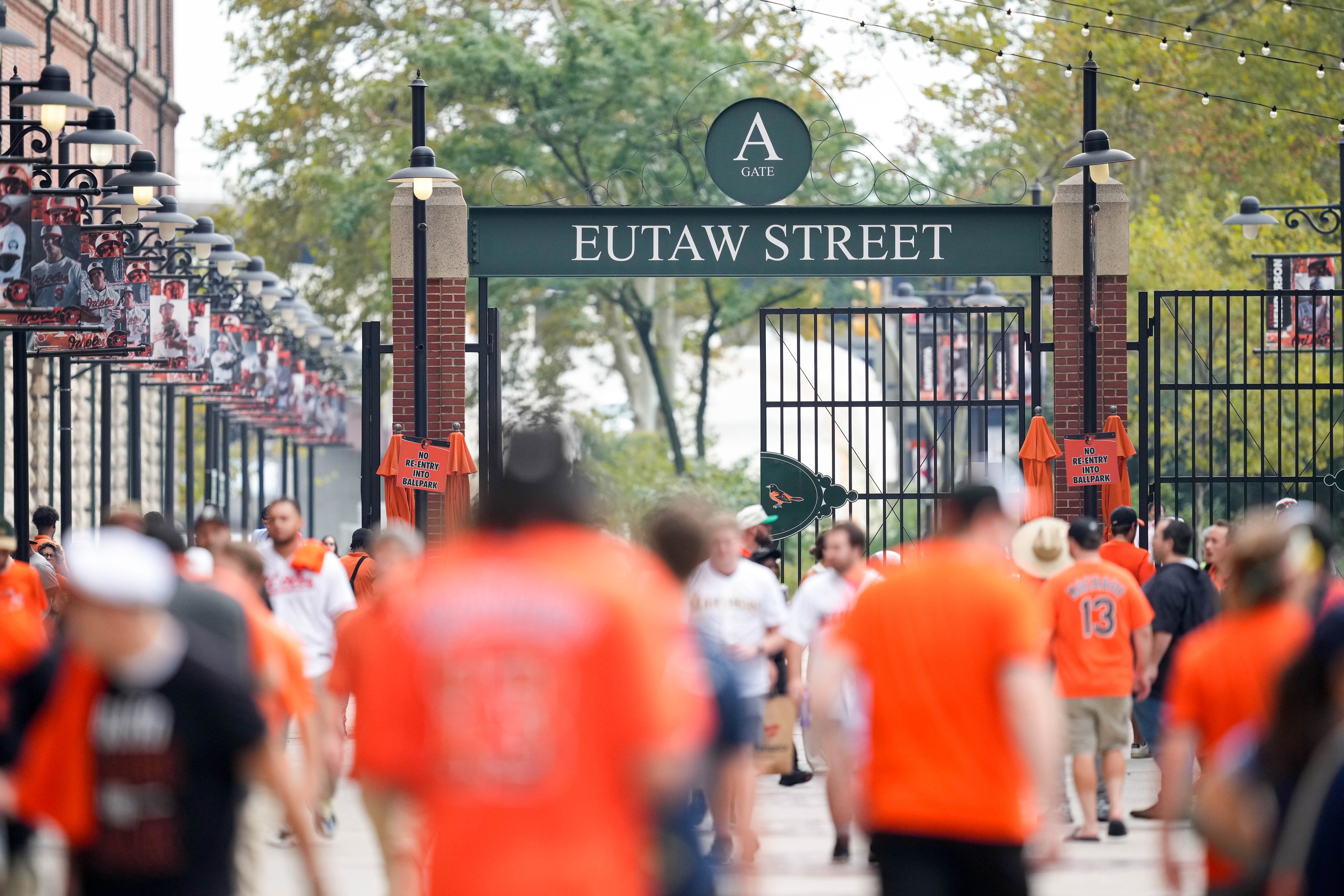 Orioles fans walk along Eutaw Street during a game against the Tampa Bay Rays on Sept. 25.