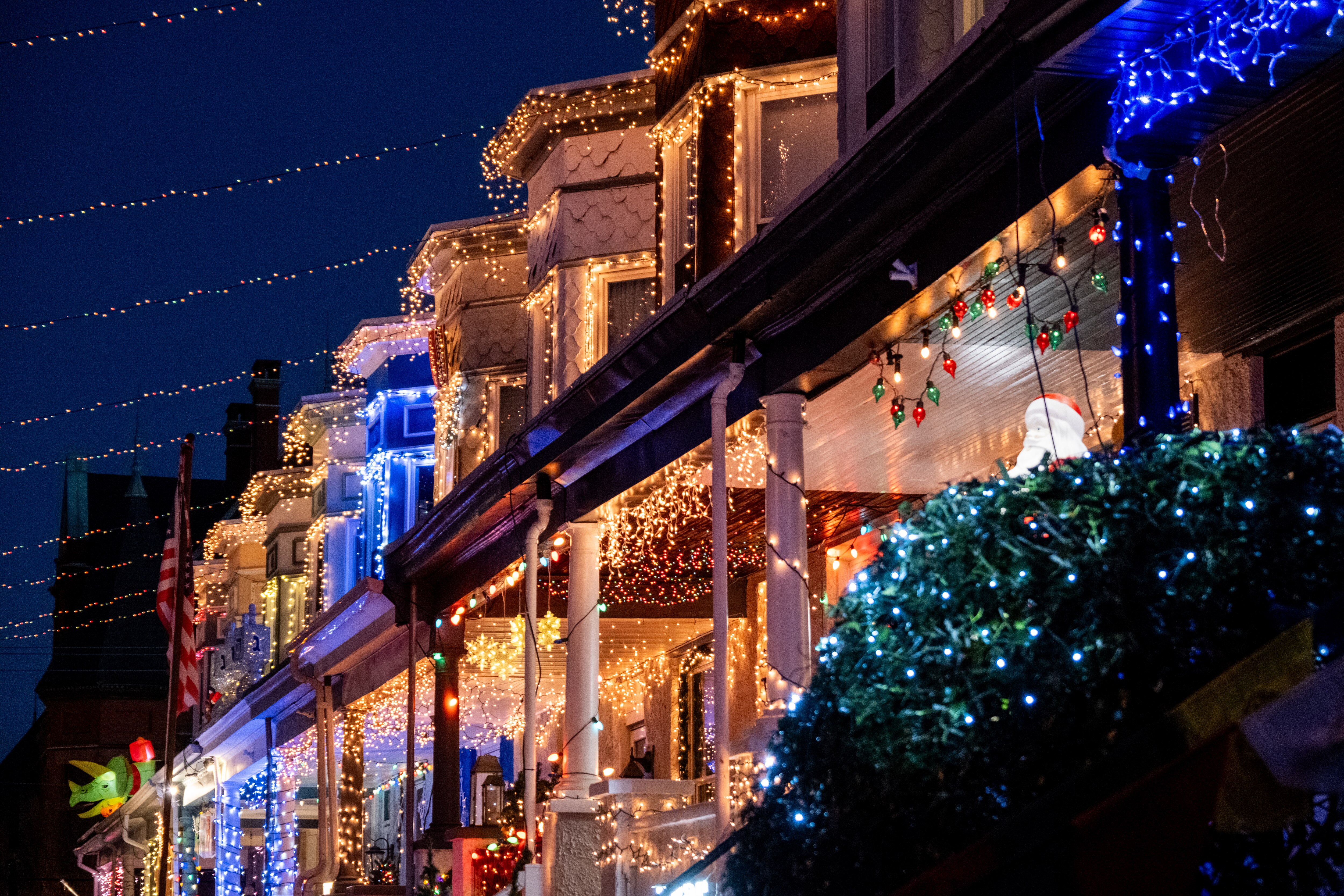 Homes are decorated in holiday lights at Hampden's Miracle on 34th Street annual display on Sunday, December 8, 2024.