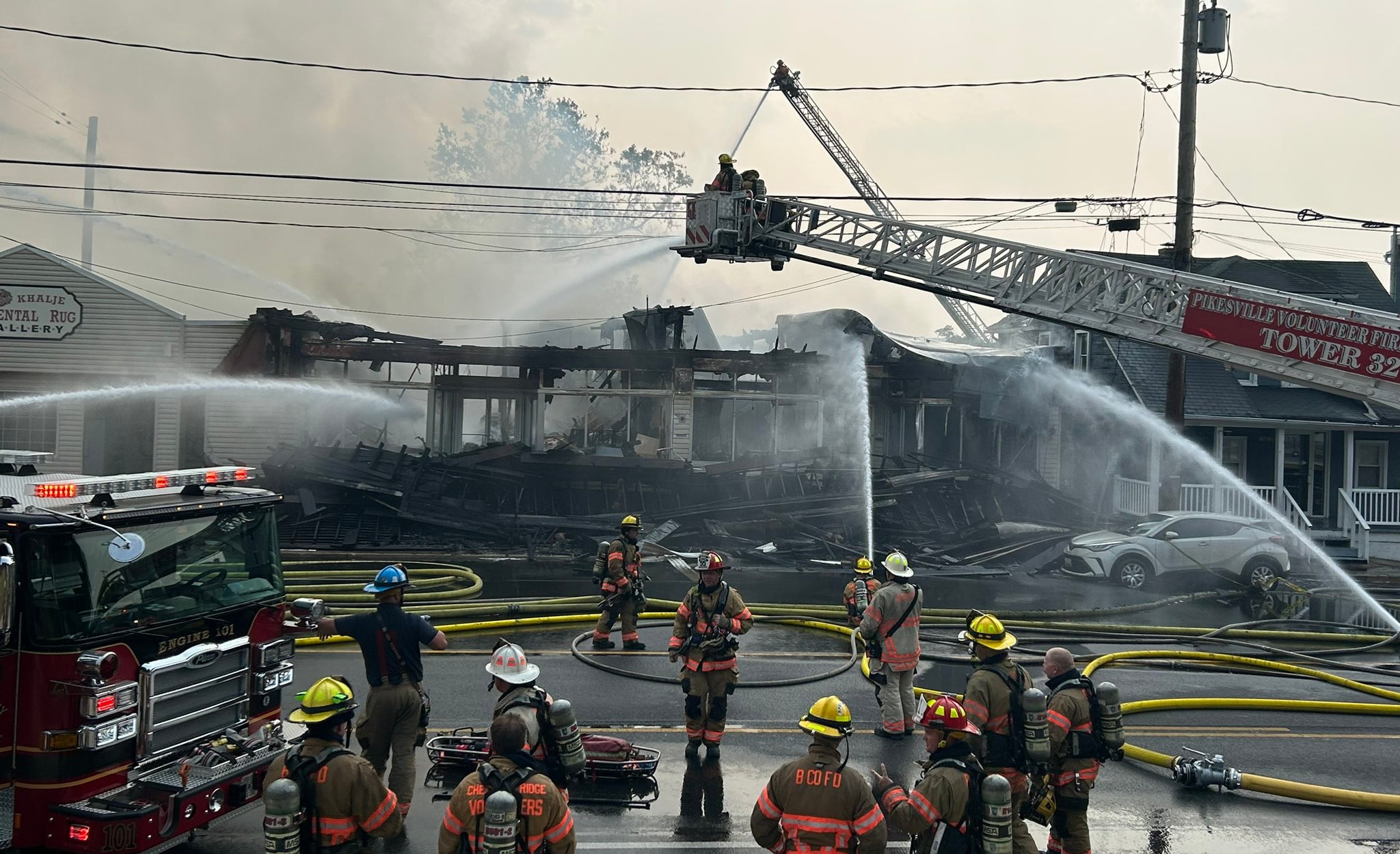 Firefighters contain a two-alarm fire in Cockeysville on June 7. Credit: Baltimore County Fire Department.