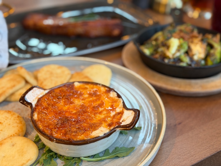 The Flaming Crab Dip from The Barn & Lodge at The Rotunda in Hampden.