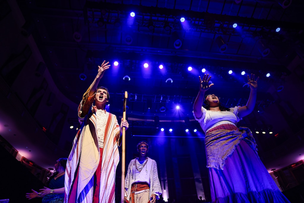 Students from Young Artists of America perform during a dress rehearsal of The Prince of Egypt at Strathmore Music Center in Silver Spring, Md. Stephen Schwartz, the acclaimed Broadway composer behind the musical, worked with the students.
