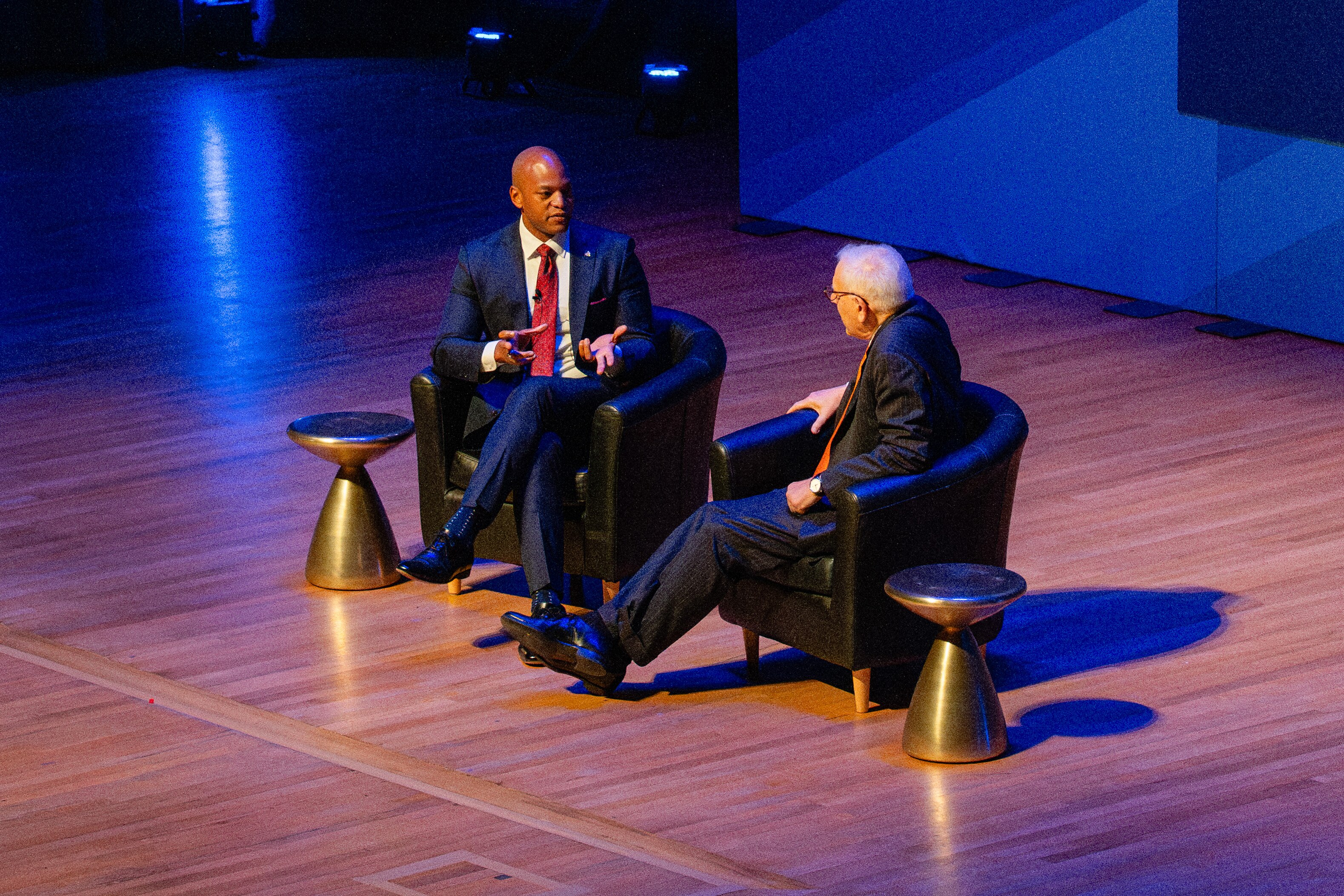 Maryland Gov. Wes Moore in conversation with moderator David Rubenstein at Impact Maryland on Tuesday.