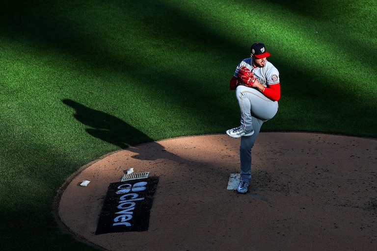 NEW YORK, NEW YORK - SEPTEMBER 20: Cade Cavalli #24 of the Washington Nationals pitches during the second inning against the New York Mets at Citi Field on September 20, 2025 in the Queens borough of New York City.