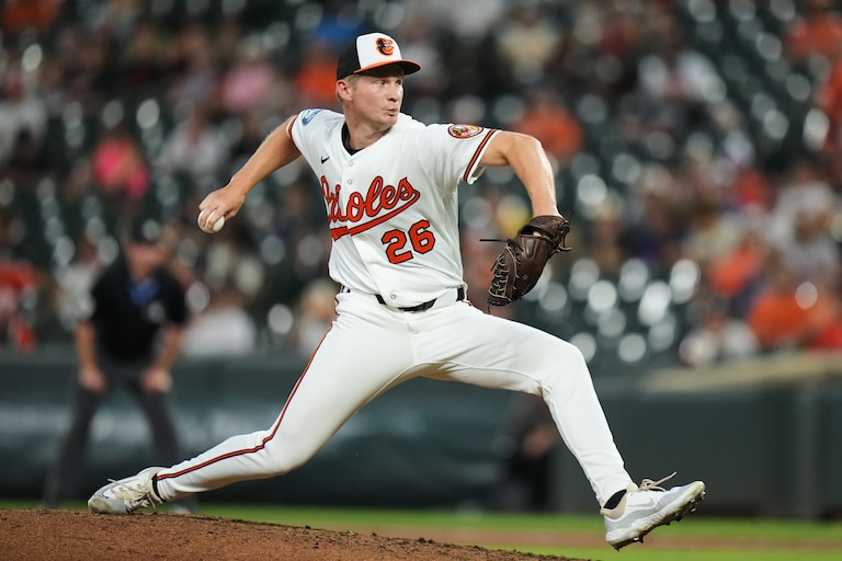 Orioles pitcher Alex Hoppe delivers during the seventh inning of a game against the Los Angeles Angels on Aug. 5.