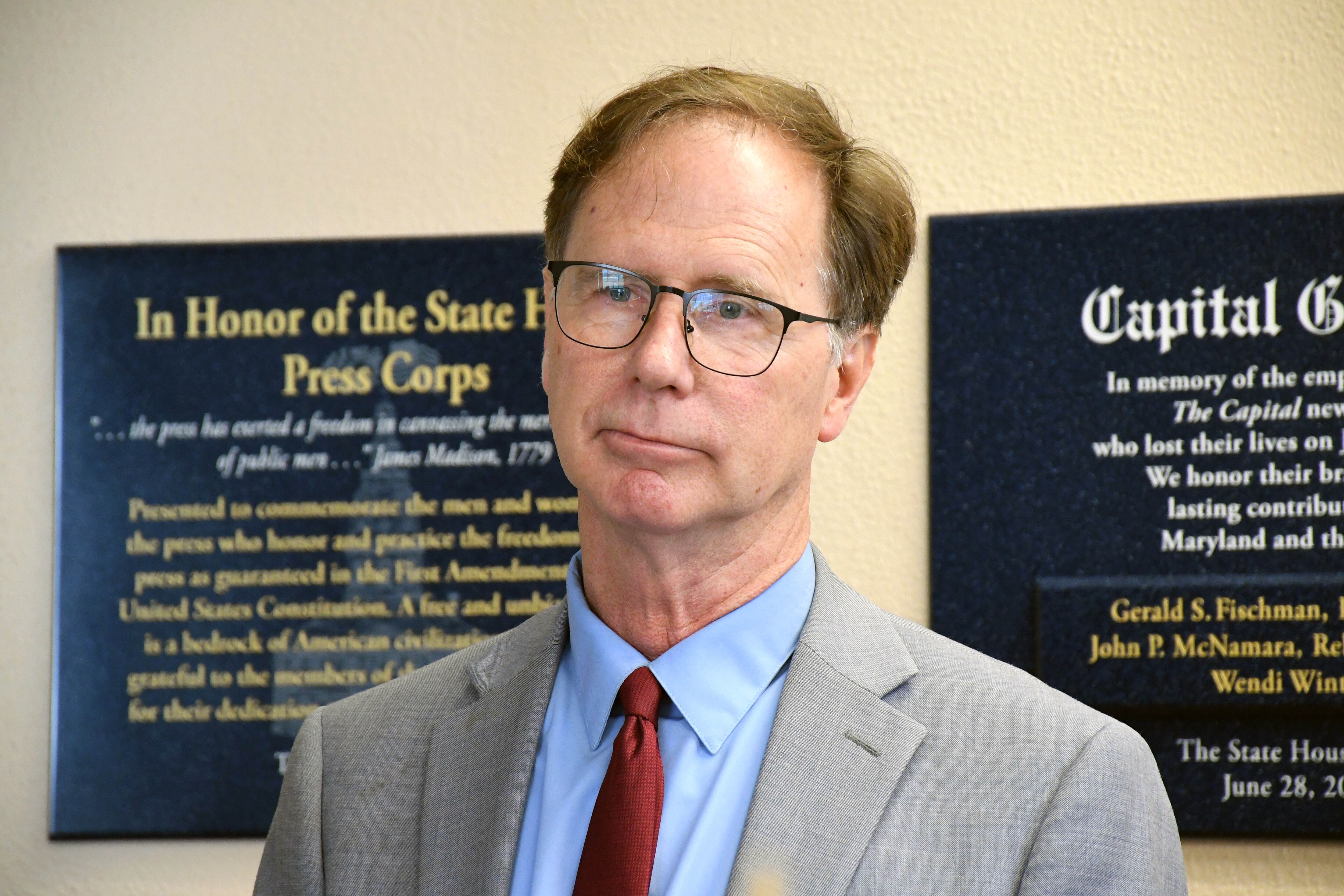 Wednesday, March 11, 2026 - Maryland Democratic Party Chairman Steuart Pittman speaks with reporters at the State House in Annapolis about the party's "Contest Every Seat" initiative. Democrats have fielded candidates for all 188 seats in the Maryland General Assembly for the 2026 election.
