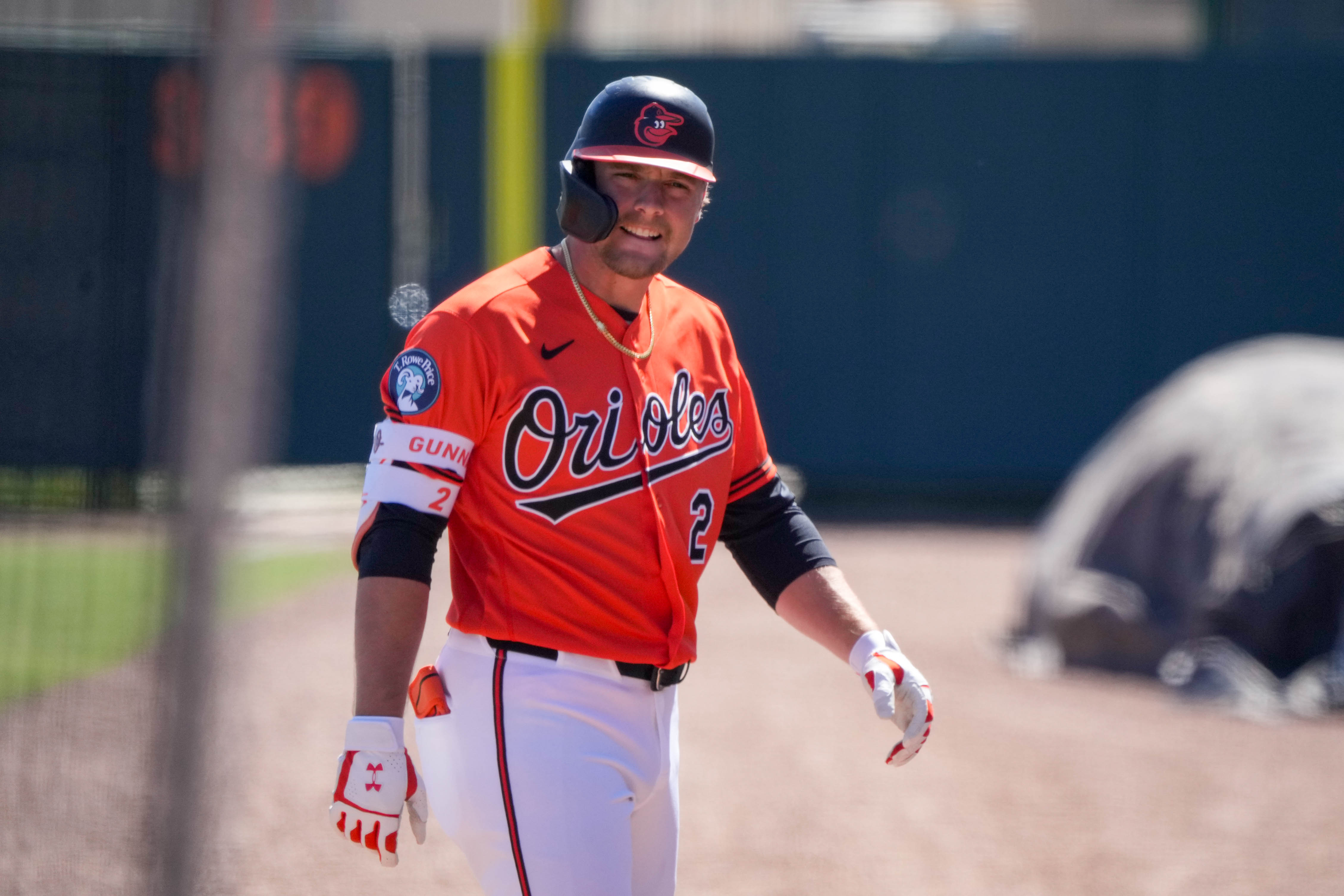 Orioles shortstop Gunnar Henderson walks back to the dugout after the fifth inning of a spring training game against the Atlanta Braves on Feb. 23.