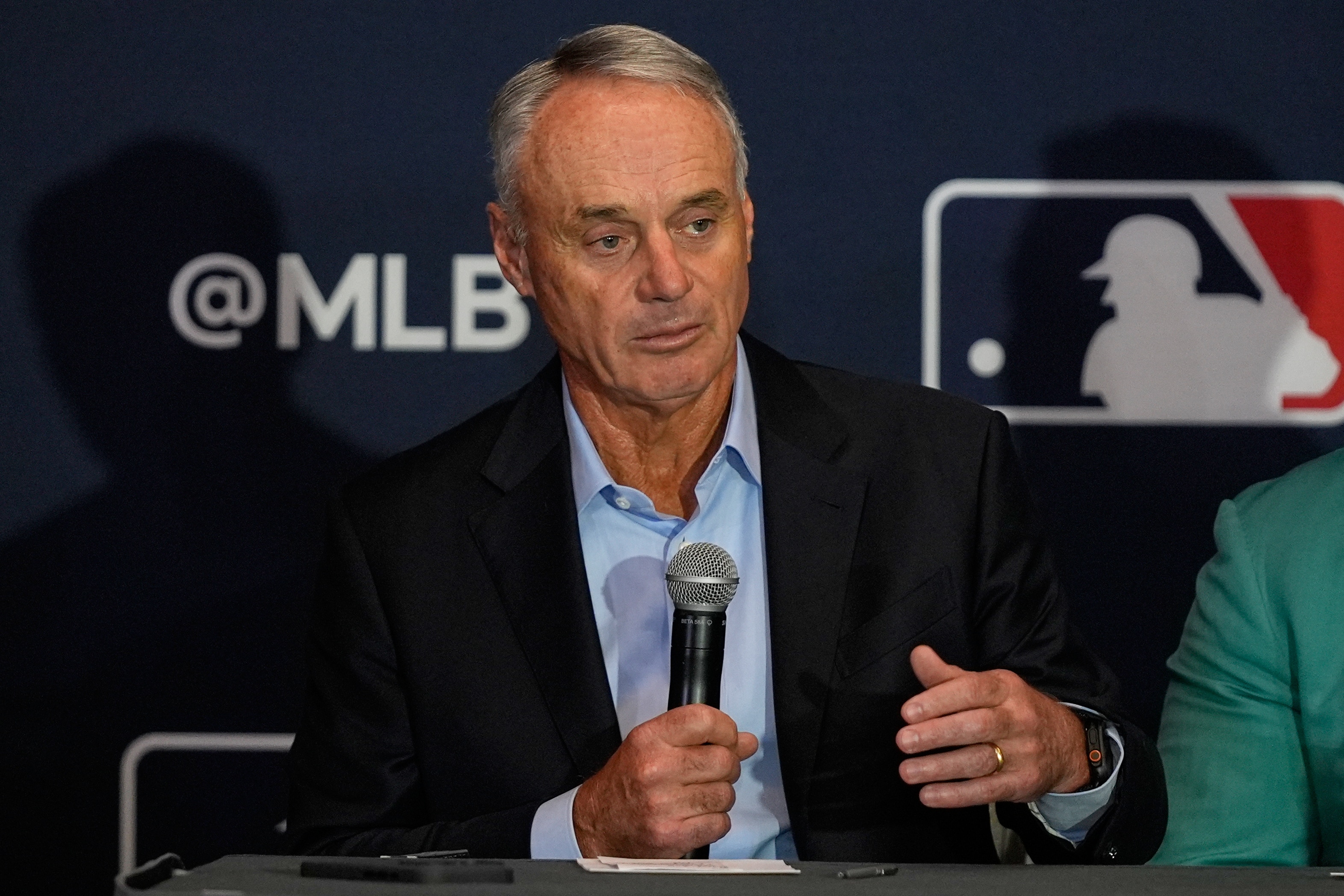 MLB Commissioner Rob Manfred answers questions during a news conference at the winter meetings last December.