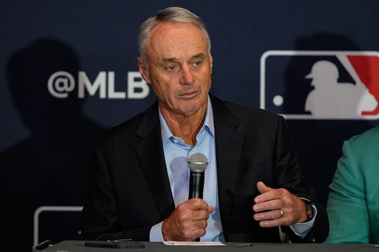 MLB Commissioner Rob Manfred answers questions during a news conference at the winter meetings last December.