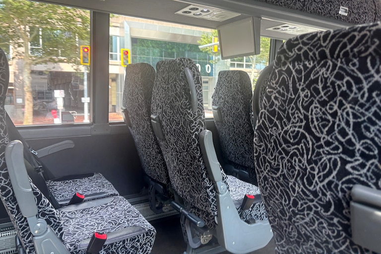 Inside a shuttle bus outside the Friendship Heights metro station in Washington, D.C.
