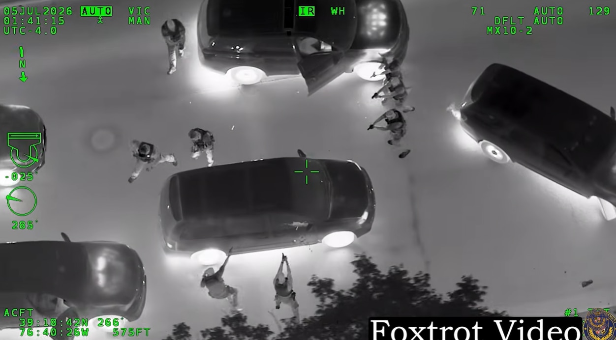 Screenshot from the Foxtrot video footage that showed a Baltimore Police pursuit of a carjacking suspect that led to officers fatally shooting the driver on July 5 in the 3300 block of Clifton Avenue.