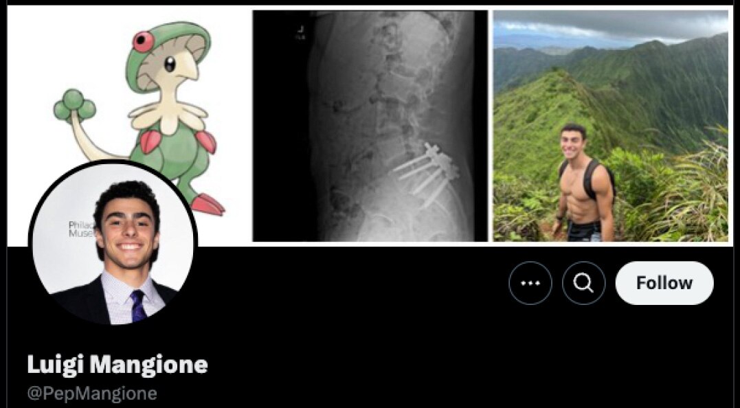 A screenshot of the Twitter/X account believed to be associated with Luigi Mangione.